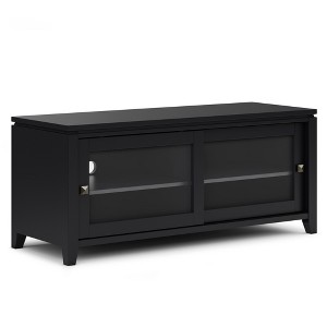 48" Solid Wood TV Media Stand with Handcrafted Black Painted Finish and Tempered Glass Doors for Living Room and Bedroom - 1 of 4