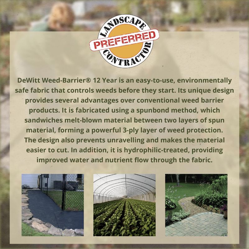DeWitt 12 Year 6 x 300 Feet 3 Ply Nonwoven Landscape Fabric Home Weed Barrier, 5 of 7