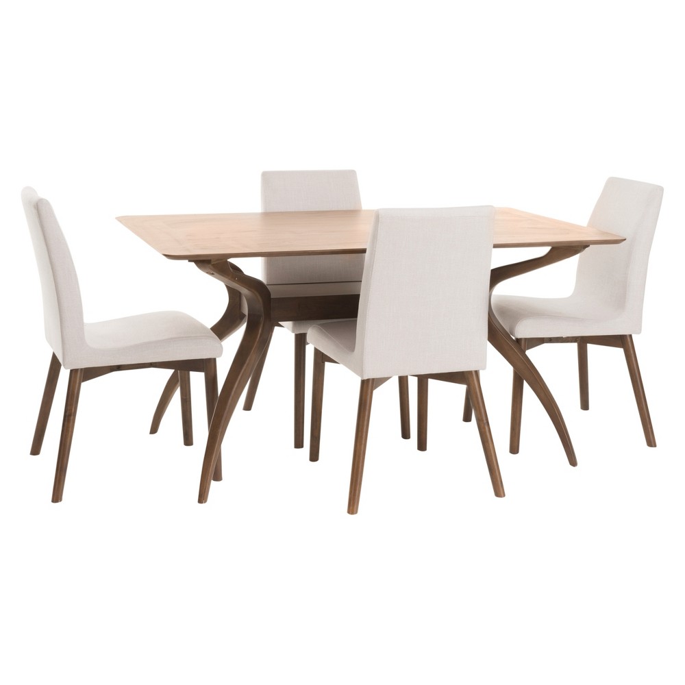 Photos - Dining Table 5pc Orrin Dining Set Natural Walnut/Light Beige - Christopher Knight Home