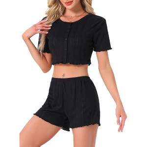 INSPIRE CHIC Women's Knit Loungewear Crop Tops with Shorts Button Down 2 Pcs Pajama Sets - 1 of 4