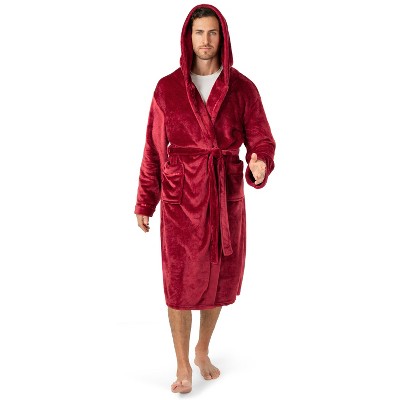 PAVILIA Mens Robe, Hooded Soft Bathrobe for Men, Fleece Plush Warm Shawl Collar Hood Pockets for Bath Shower Spa