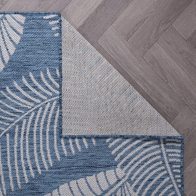 Blue and White Synthetic Flat Woven Floral 8' x 10' Area Rug