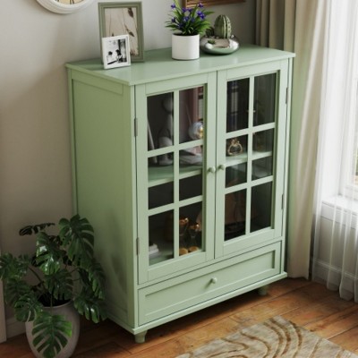 Syemin Decorative Storage Cabinets equipped with 2 tiers and adjustable glass shelves (each supports up to 20kg), this display cabinet offers flexible