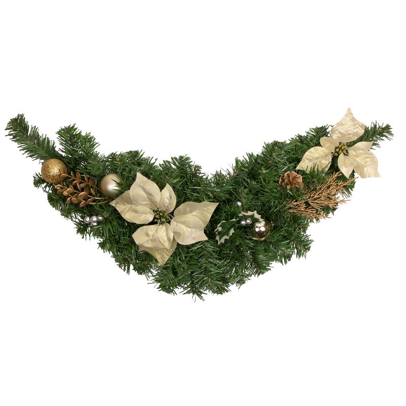 Northlight 32" Gold Poinsettia and Pinecone Artificial Christmas Swag, Unlit, 1 of 4