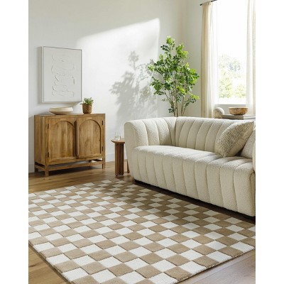 Hauteloom Timin Brown Checkered Wool Area Carpet