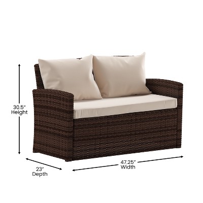 Emma and Oliver 4-Piece Brown Rattan Patio Set with Beige Cushions