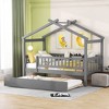NicBex Twin Size Bunk Bed Classic House Shape Loft Bed Draggable Design Pine Bed Frame with Wheels and Guardrails, No Box Spring Required - 2 of 4