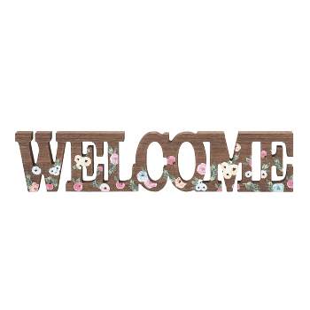 Transpac Wood 13.5" Brown Spring Cottage Core Welcome Sign