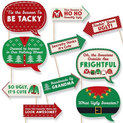 Big Dot of Happiness Funny Ugly Sweater Holiday - Christmas Party Photo Booth Props Kit - 10 Piece