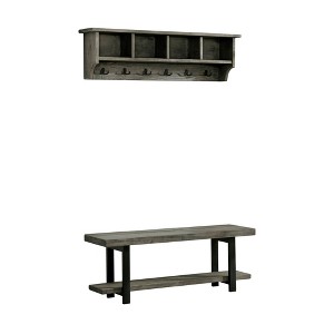 48 Pomona Metal and Reclaimed Wood Wall Coat Hook with Bench - Alaterre Furniture - 1 of 4
