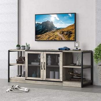 TV Stand for 65+ Inch TV, Industrial Entertainment Center TV Media Console Table, Farmhouse TV Stand with Storage and Mesh Door