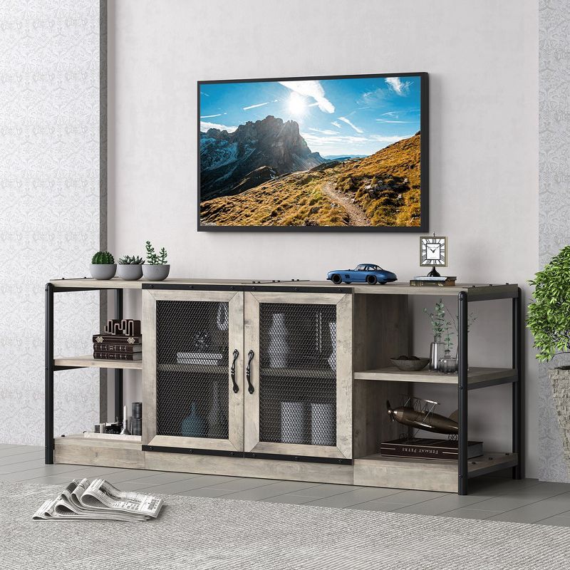 TV Stand for 65+ Inch TV, Industrial Entertainment Center TV Media Console Table, Farmhouse TV Stand with Storage and Mesh Door, 1 of 5