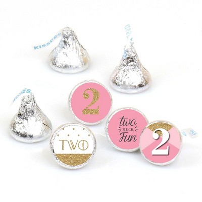 Big Dot of Happiness Two Much Fun - Girl - 2nd Birthday Party Round Candy Sticker Favors - Labels Fits Chocolate Candy (1 sheet of 108)