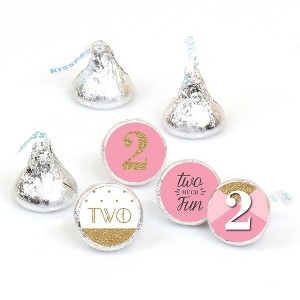 Big Dot of Happiness Two Much Fun - Girl - 2nd Birthday Party Round Candy Sticker Favors - Labels Fits Chocolate Candy (1 sheet of 108) - 1 of 4
