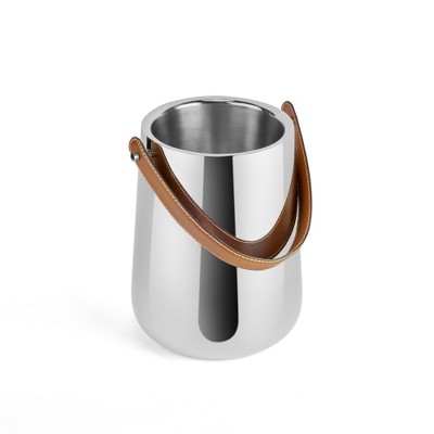 Nambé Tahoe Beverage Chiller, Double-Walled to Keep Spirits or Champagne Cold - Sleek Stainless Steel with Genuine Leather Handle