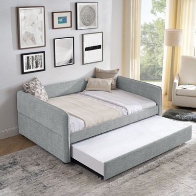 NicBex Boucle Twin/Full Size Daybed with Trundle,Sofa Bed Frame for Bedroom,Living Room,Apartment,Gray