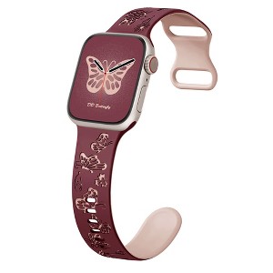 HTUTWOO Butterfly Engraved Apple Watch Band, Two-tone Silicone Strap 38/40/41/42/44/45/46/49mm for iWatch Series 11 10 9 8 7 6 5 4 3 2 1 SE Ultra - 1 of 4