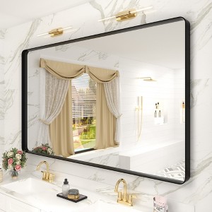 Apmir 60 in. W x 36 in. H Rectangular Aluminum Alloy Framed and Tempered Glass Wall Mirror in Matte Black - 1 of 4