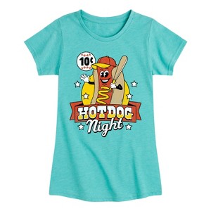 Girls' - Instant Message - Baseball Mascot Hot Dog Night Fitted Short Sleeve Graphic T-Shirt - 1 of 4