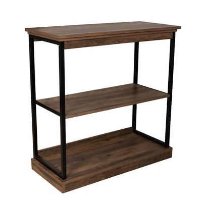 Oslo 37" Aged Maple & Black Metal 3-Shelf Etagere Bookcase