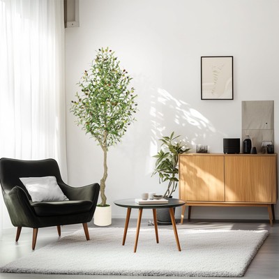 5-7FT Artificial Olive Trees - Realistic Faux Silk Plants with Moss & White Bamboo Pots for Indoor/Outdoor Home & Office Decor
