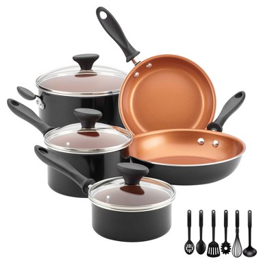 Farberware Reliance Pro 14pc Copper Ceramic Nonstick Cookware Set with Prestige Tools Black