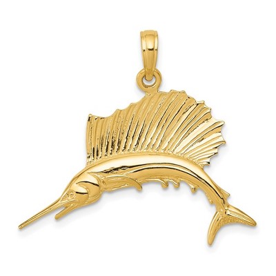 Black Bow Jewelry 14k Yellow Gold Polished Sailfish Pendant