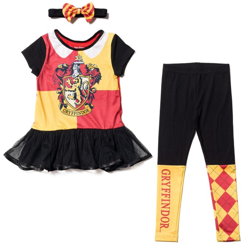 Harry Potter Gryffindor Ravenclaw Girls Cosplay T-Shirt Dress Leggings and Headband 3 Piece Outfit Set Little Kid to Big Kid, 1 of 8