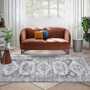 Vintage Distressed Boho Area Rug Machine Washable Rug - 1 of 4