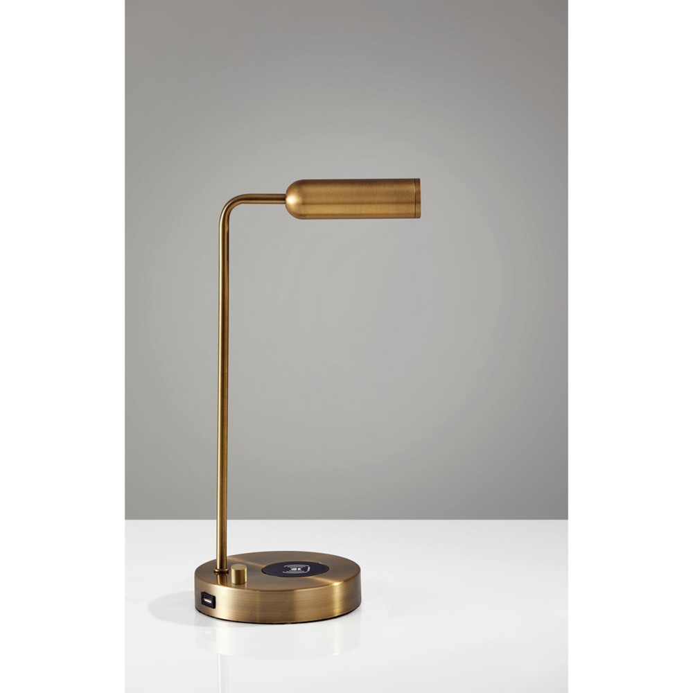Photos - Floodlight / Garden Lamps Adesso 16.5" Wireless Charging Table Lamp  Antique Brass (Includes LED Light Bulb)
