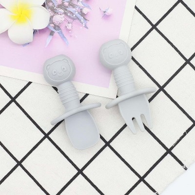 MyKids-USA Baby Bear Pattern Complementary Food Training Lovely Silicone Spoon Fork Sets