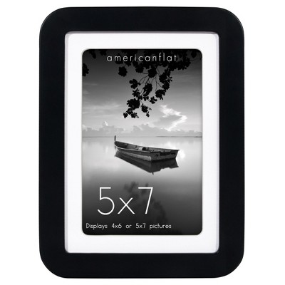 Americanflat Curved Corner Photo Frame With Mat & Shatter-Resistant Glass - Black
