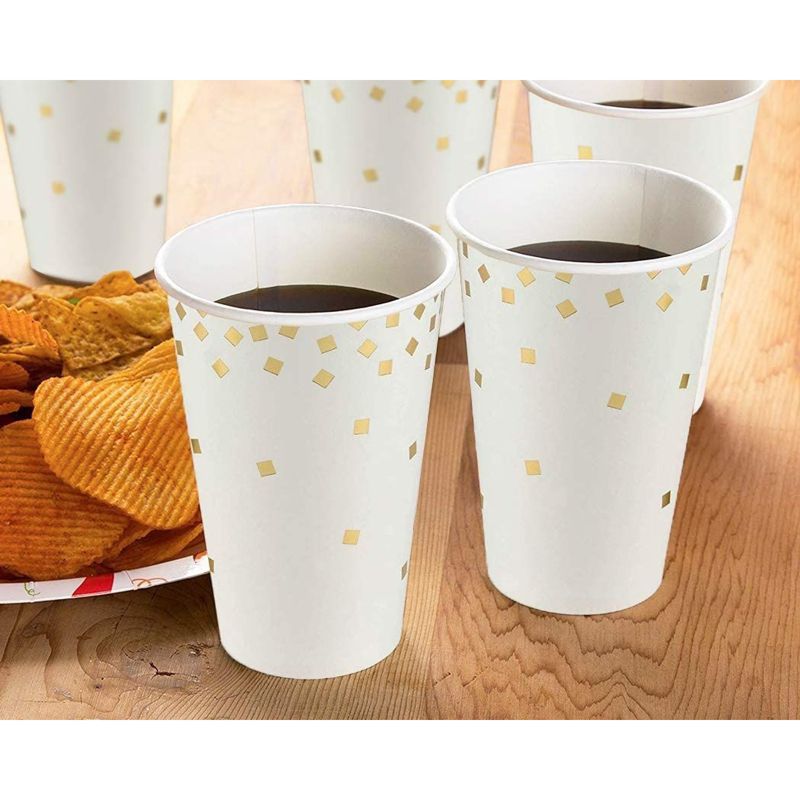 Blue Panda 50 Pack Gold Foil Confetti Disposable Paper Cups Party Supplies and Decorations, White 12 Ounce, 2 of 6