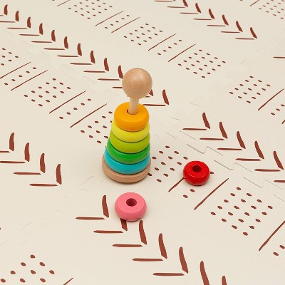 Beige and Brown 72" x 48" Foam Baby Play Mat with Interlocking Tiles