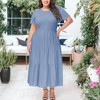 Anna-Kaci Women's Plus Size Casual Round Neck Flutter Short Sleeve Elastic Waist Smocked Maxi Dress - 2 of 4