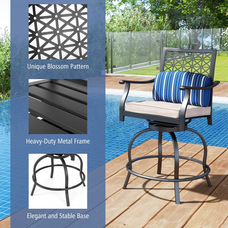 Costway Set of 2 Patio Swivel Bar Stool Chairs Cushioned Pillow Armrest Rocking, 5 of 10