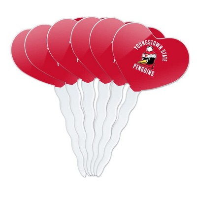 Youngstown State Penguins Logo Heart Love Cupcake Picks Toppers Decoration Set of 6