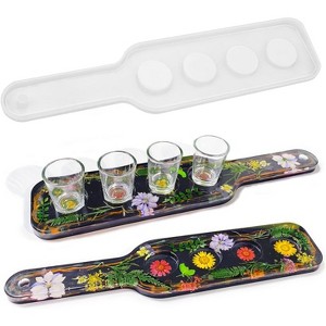 JDICTION Shot Glass Serving Tray Mold, Shot Glass Holder Mold for Resin, 4 Holes Shot Glasses Tray Resin Mold, for Party Home Decor - 1 of 4