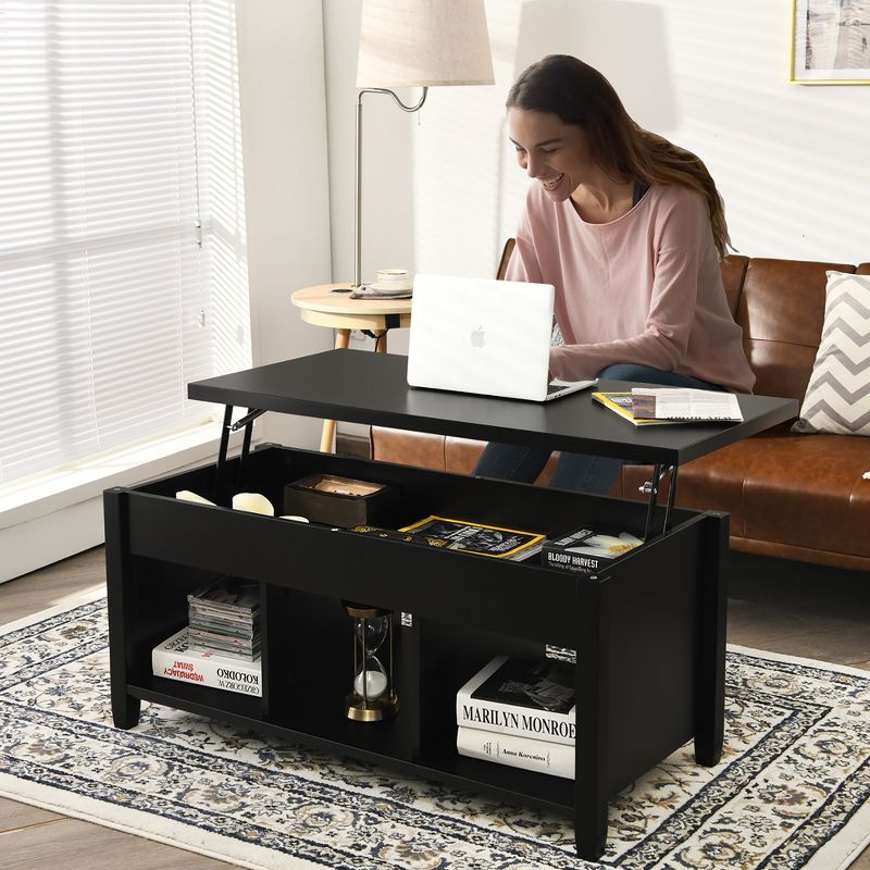 Costway Lift Top Coffee Table w/ Hidden Compartment and Storage Shelves Black, 3 of 11