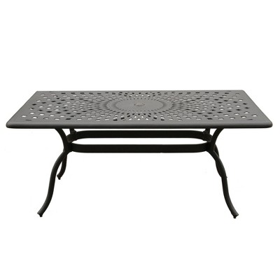 67" Black Aluminum 6-Person Outdoor Dining Set with Mesh Chairs