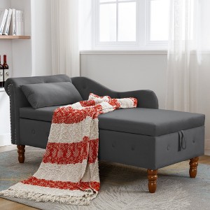 Bedroom Velvet Chaise Longue With Storage, Pillow and Nailhead Accents - ModernLuxe - 1 of 4