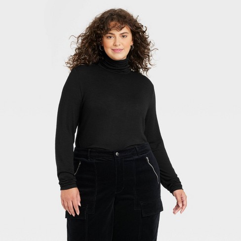 Women's Long Sleeve Mock Turtleneck T-shirt - Universal Thread™ Black Xxl :  Target