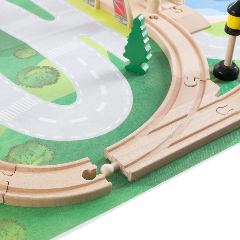 Toy Time Kids' 75-Piece Wooden Train Set With Play Mat Includes Deluxe Wood Tracks, Trains, Cars, Boats and More, 4 of 9