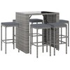 vidaXL Patio Bar Set 7 Piece – Gray Poly Rattan, Tempered Glass Tabletop, Cushions Included, Outdoor Garden Furniture - 3 of 4
