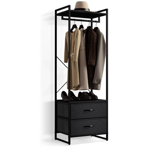 Sorbus Clothing Rack with 2 Drawers -Wood Top, Steel Frame, and fabric  Drawers Storage Organizer for Hanging Shirts, Dresses, and more (Black)