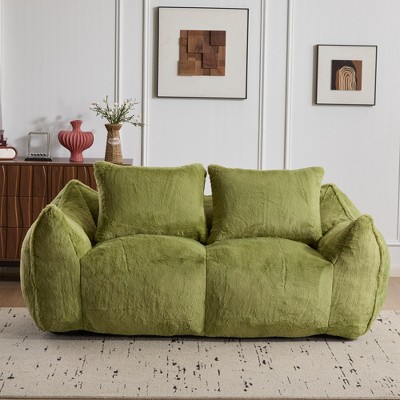 SKRAN Ultra Soft Fluffy Loveseat Bean Bag Sofa, Cozy Reading Chair with Pillows No Assembly Required Living Room & Bedroom Essentials, White
