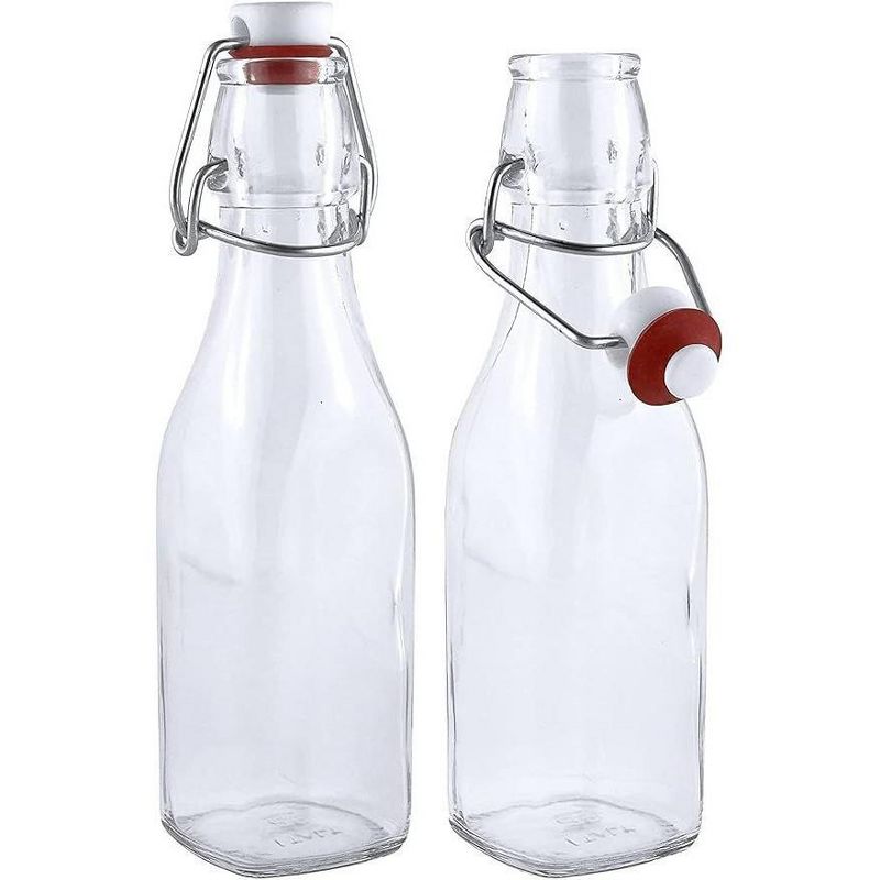 Estilo 8.5 oz Swing Top Easy Cap Glass Round Bottles with Caps- Set of 6, Clear, 4 of 6