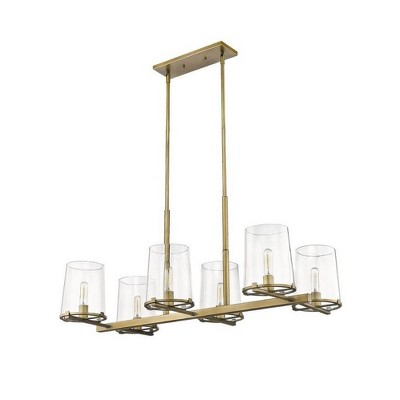 Callista Rubbed Brass 6-Light Island Pendant with Glass Shades