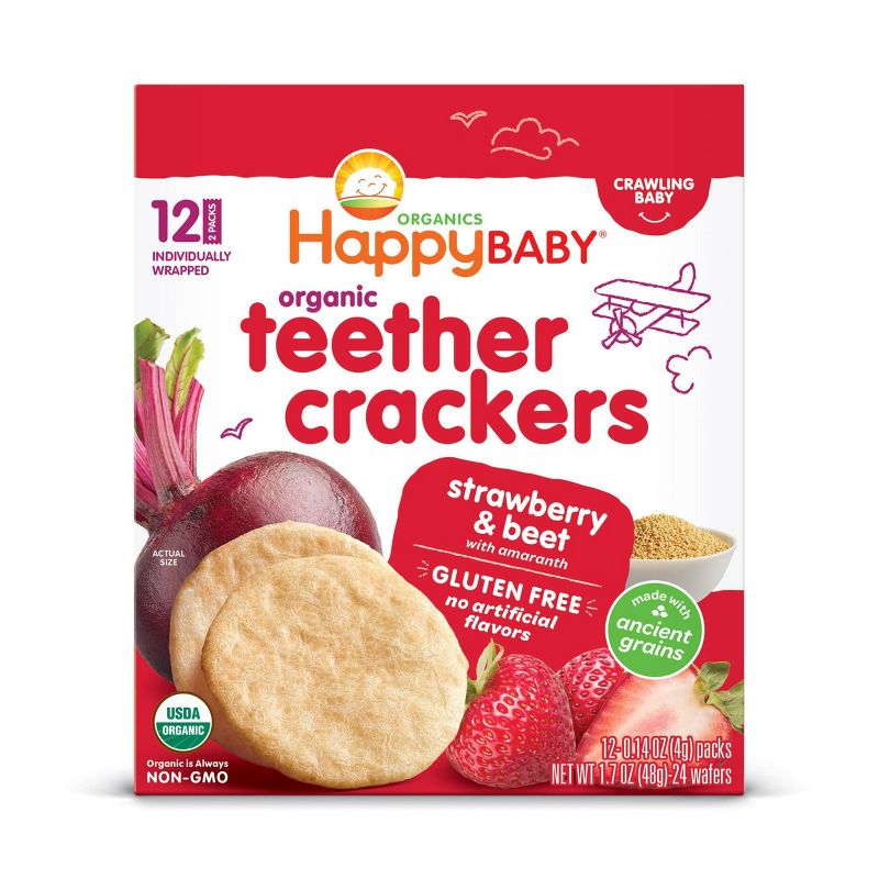 HappyBaby Strawberry &#38; Beet Organic Teether Crackers - 12ct/0.14oz Each, 1 of 15