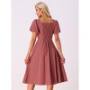 Allegra K Women's Plaid Summer Pleated Back Button Decor Puff Sleeve Maxi Dress - 3 of 4